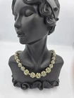 Vintage Rhinestone Beaded Necklace Olive Green Gold Tone Costume Jewelry