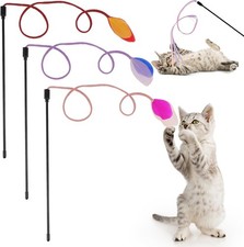 3 Pcs Cat Feather Wand Toys, Interactive Cat Teaser Wand Toy for Indoor Cats Adu