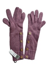 NWT Long 100 Acrylic Knit Gloves Women Size Small Pink Mauve Cozy Ornate Button