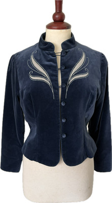 Vintage Peggy French Couture dunkelblau bestickte Samtjacke passt wie eine S M