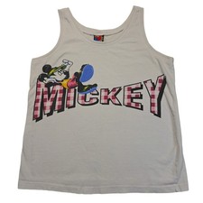 Vintage Mickey Unlimited Jerry Leigh Tank Top White Gingham Graphic USA Made L