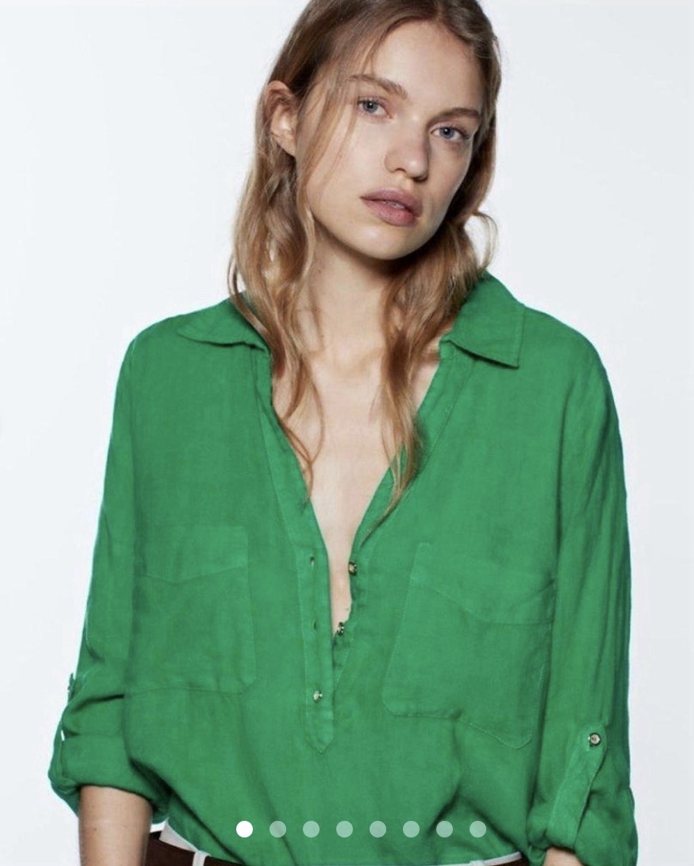 Zara Vibrant Green Basic Linen Button Down Shirt … - image 1