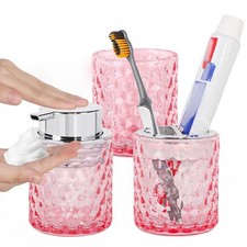 Bathroom Accessories Set, 3pcs Pink Glass Bathroom Accessory Set,Toothbrush H...