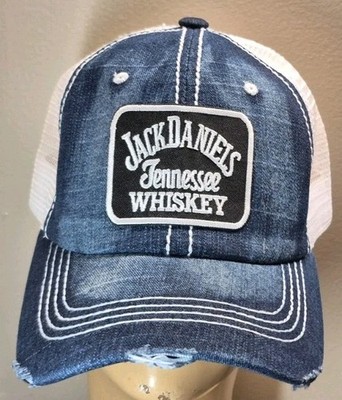 Jack Daniels Tennessee Whiskey Hat Distressed Blue Jean & White Mesh Hat
