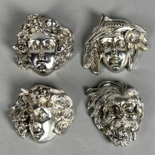 Set 4 Wand Skulpturen Masken Die Vier Jahreszeiten Lamina Silber 925 Vintage