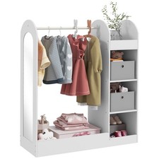 Kids Clothes Open Wardrobe Mirrored Dress Up Rail Storage Baskets Shelves White