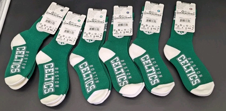 FBF Boston Celtics 6 Pares Calcetines Gráficos Crew NBA Hombres Talla Mediana Nuevos con Etiquetas  Foto 2 de 4