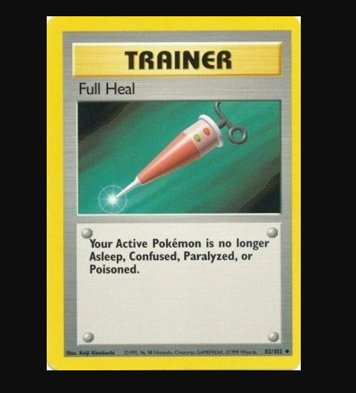 Full Heal 82/102 Uncommon Shadowless Base Set LP Vintage Pokemon WoTC 1999