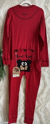 LAZY ONE Flapjack BEAR BUM unisex L 100% cotton knit one piece long john pajamas