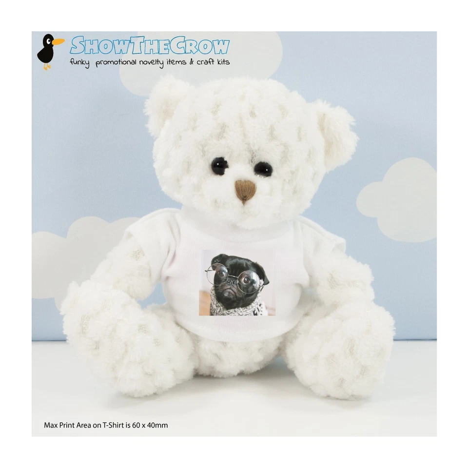 Personalised Photo 15cm White Waffle Teddy Bear with Photo, Gift, Keepsake, M...