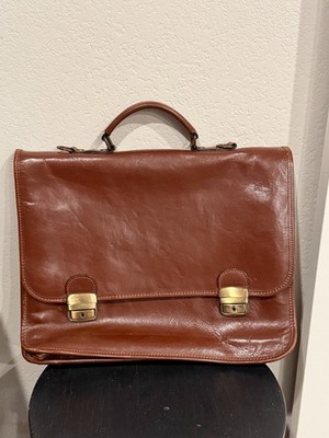 Vera Pelle Brown Italian Leather Briefcase Laptop Messenger Book Bag