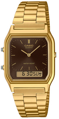 CASIO Vintage AQ-230GA-5AMQY Gold IP Brown Sunray Dial Dual Time Alarm WR Unisex