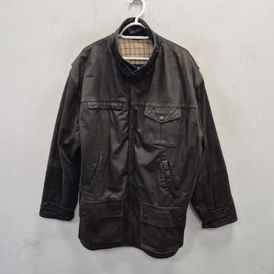 Barbour Vintage Bushman Leder Country Trucker Farm Scheune Jacke Mantel Größe Large