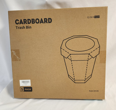 Cardboard Trash Cans (3-Gallon) Reusable, Foldable, Recyclable - 5-Pack