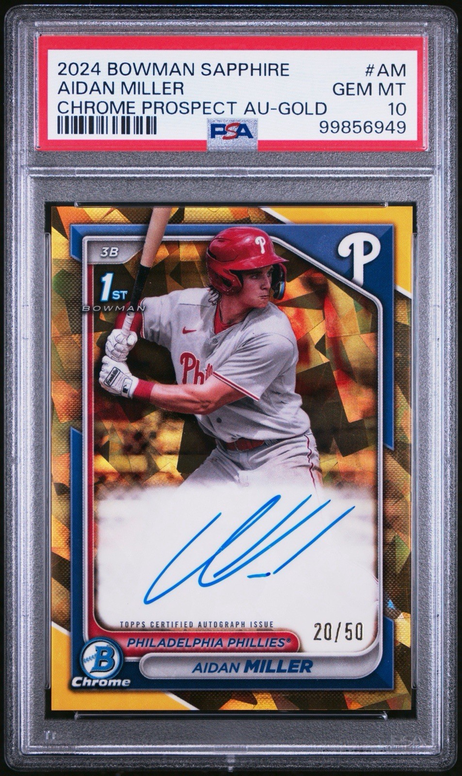 2024 Bowman Sapphire Aidan Miller Chrome Auto Gold Refractor /50 PSA 10 Rookie