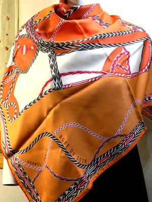 HERMES ROBE DU SOIR Carre 90 Silk Scarf Light-orange Gray #y5272