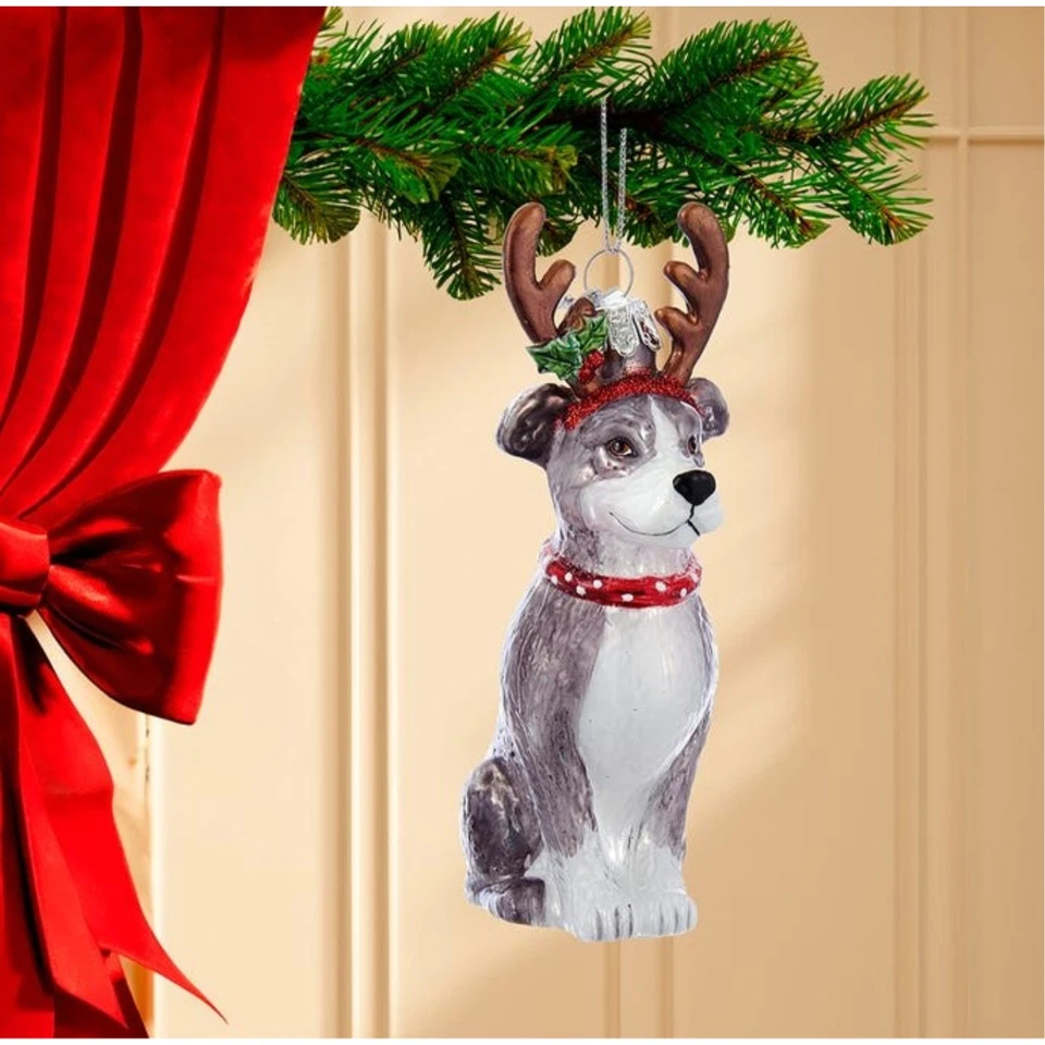 Стеклянное украшение Kurt Adler Noble Gems для рождественской елки, питбуля / рогов, 4 дюйма - Изображение 2 из 2