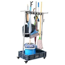 Mobile Mop and Broom Holder，Efficient Storage Solution for Cleaning Tools Keep 