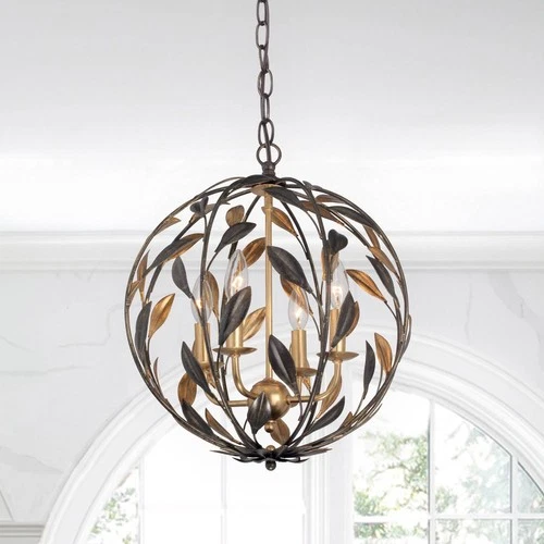 Crystorama Broche 16" Wide English Bronze Wrought Iron Leaf Chandelier - Picture 1 of 7