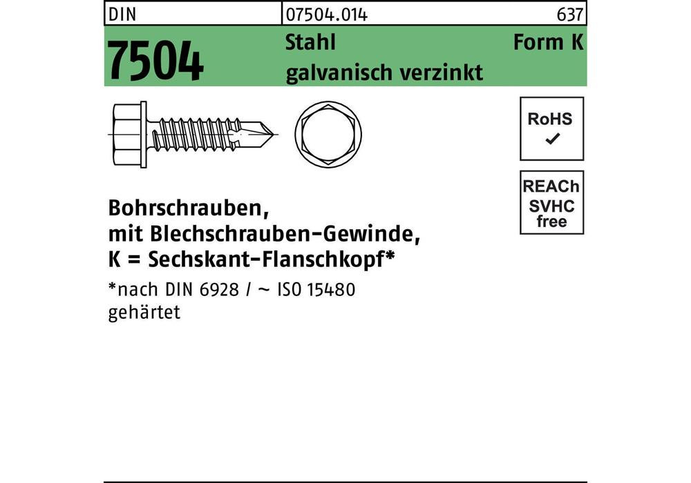 Reyher Bohrschraube DIN 7504 m.6-кант-Фланшкопф K 6,3 x 70 Stahl galvanisch...