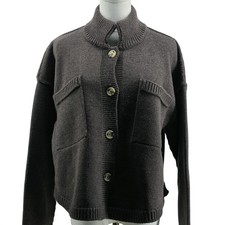 WE THE FREE Sweater Cardigan Womens S Brown Mock Neck Pockets Button Oversized