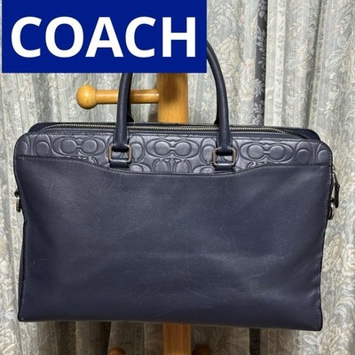 COACH Levi s Navy Leather Briefcase Business Bag 16.1 x 11 x 3.1 inches Used
