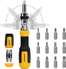 Ratcheting Multi Bit Screwdriver-13-in-1 Tool Set, Flat Head/Square/Torx/Hex/Phi