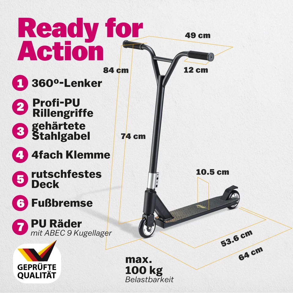 SPORTANA® Stunt Scooter Kickscooter Trick Roller Tretroller Kinder Erwachsene - Bild 2 von 4