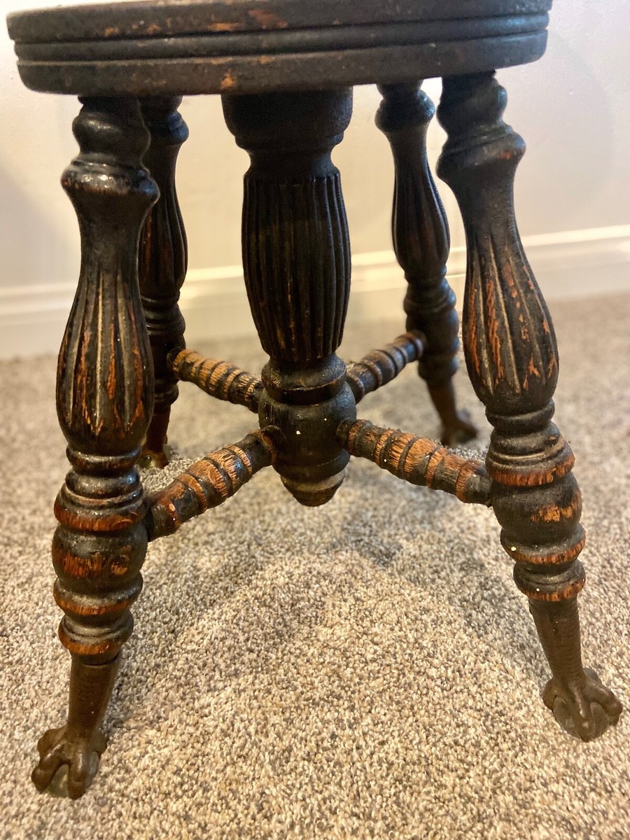 Antique Victorian PIANO ORGAN STOOL Charles Parker Co. - Glass