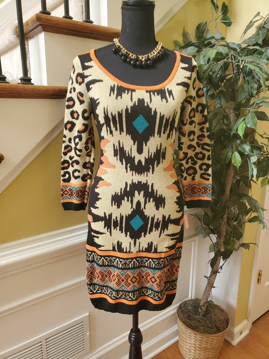 aztec knit dress Black Ivory Aztec Knitted Fringe Sweater Dress - Western Clothing - Accessories