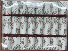 Robin Reed 10" Classic Christmas Crackers, Jolly Holly Design - Box of 8 (52401)