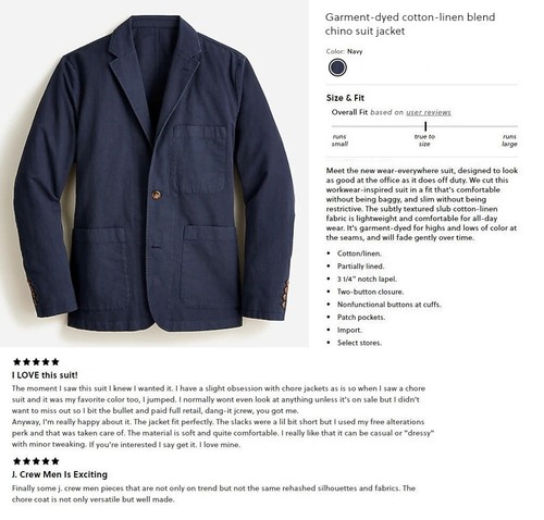 J.CREW blazer navy blue chore cotton linen chino 42 suit jacket slim XL casual - Picture 4 of 8