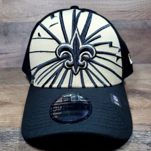 New Orleans Saints New Era Shattered 39THIRTY Large/XL Flex Hat Gold/Black NEW