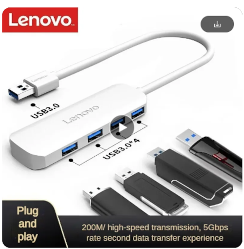 Lenovo Ultra-Slim 4-Port USB 3.0 Hub in White - Brand New