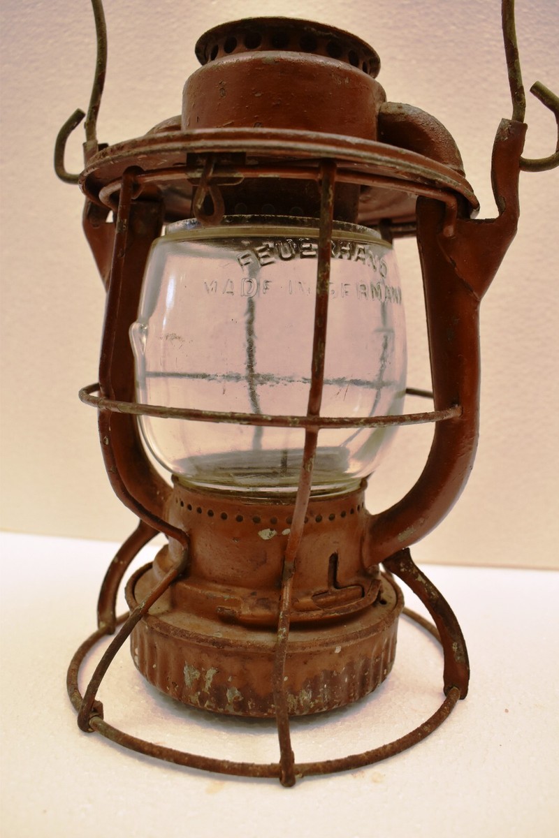 Lampe à Huile Vintage Feuerhand Allemagne - Lanterne Ouragan Métal Et Verre Original, Circa 1940