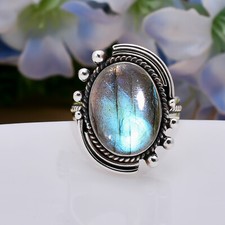 Natural Labradorite Oval 925 Sterling Silver Ring Christmas Jewelry Gift For Her