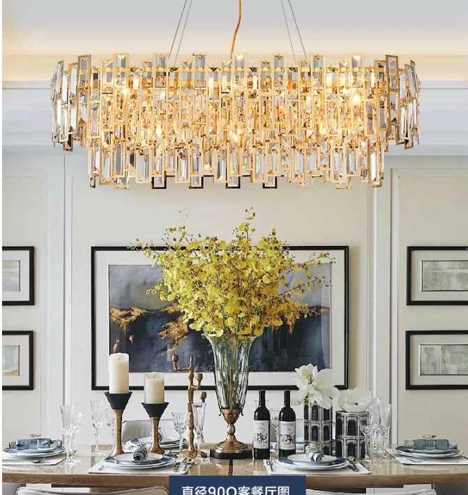 Modern crystal chandelier Golden rectangular bar simple crystal