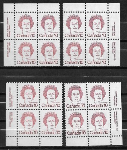 pk94153:Stamps-Canada #593A Queen Elizabeth 10 cent Plate 1 Block Set-MNH