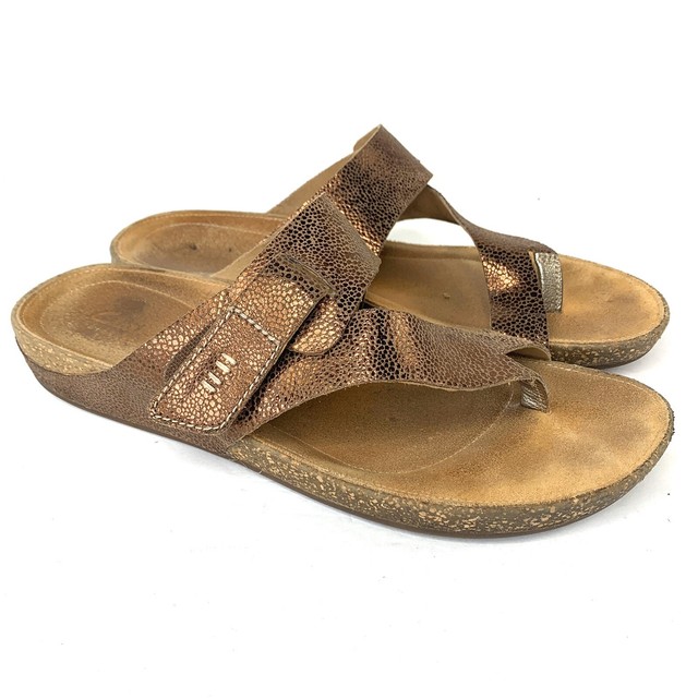 Clarks Womens Bronze Metallic Hook & Loop Cork Thong Sandals 11 11M Flat Comfort | eBay