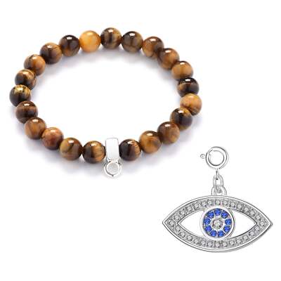 Tigerauge Edelstein Armband mit Evil Eye Charm Created with Zircondia  Crysta