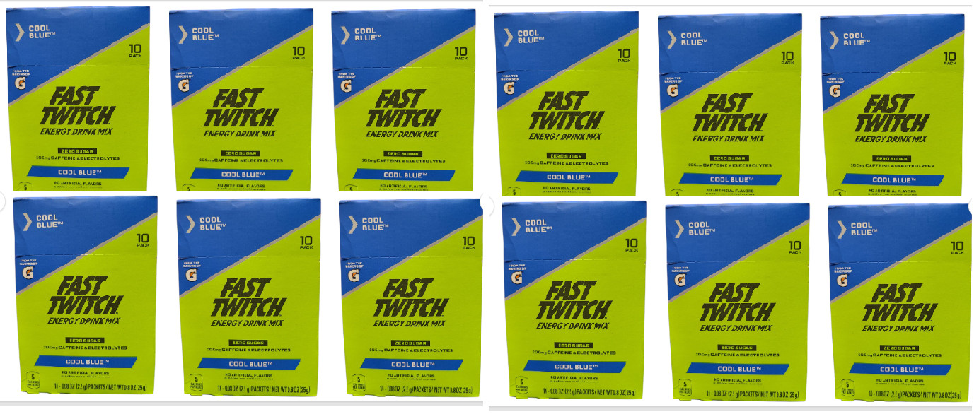 LOT OF 12 Gatorade Fast Twitch COOL BLUE Energy Drink Powder Mix 10ct bx 7/19/25