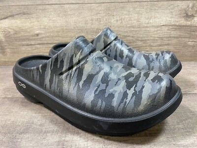 Oofos OOcloogs Camo Gray Clogs Recovery Shoes Slip Ons Mens Size Womens  10