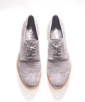 $950 PRADA - Gray Suede Brogue Espadrille Lace-Up Summer  display picture 2