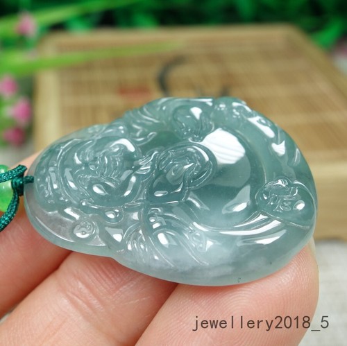 Certified Icy Green Burma 100% Natural A jadeite Jade Pendant~Cai Shen 财神爷 - Picture 15 of 19