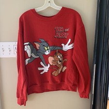 Tom And Jerry Sweatshirt Youth-Teen M 7-9 Red Sweater Cartoon Character