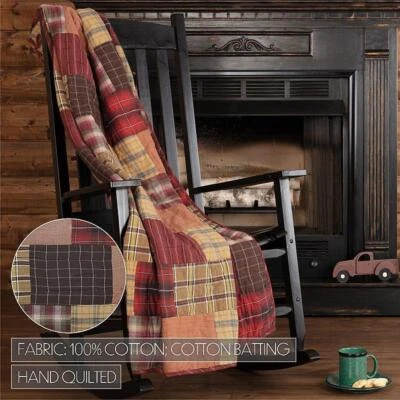 Wyatt Cabin Patchwork Throw Blanket. VHC Brands. Red, Brown, Tan