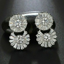1.60Ct Round Cut Simulated Diamond Drop Dangle Halo Women's Earring 925 Silver