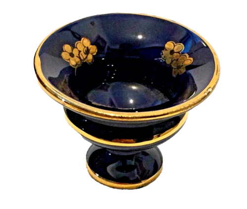 Vintage Miniatur Limogue Porzellan echte Kobalt Vase signiert blau gold lackiert - Bild 1 von 3