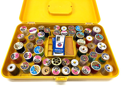 Vintage Wilson Wil-Hold Sewing Thread Lot & Box Case Organizer Gold Plastic