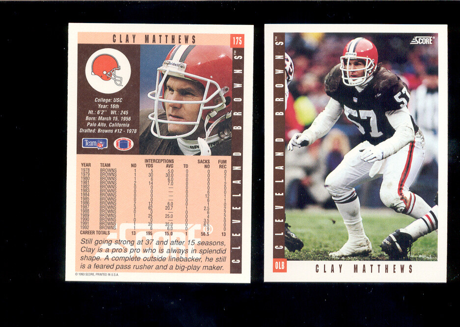 1993 Score CLAY MATTHEWS Cleveland Browns Card